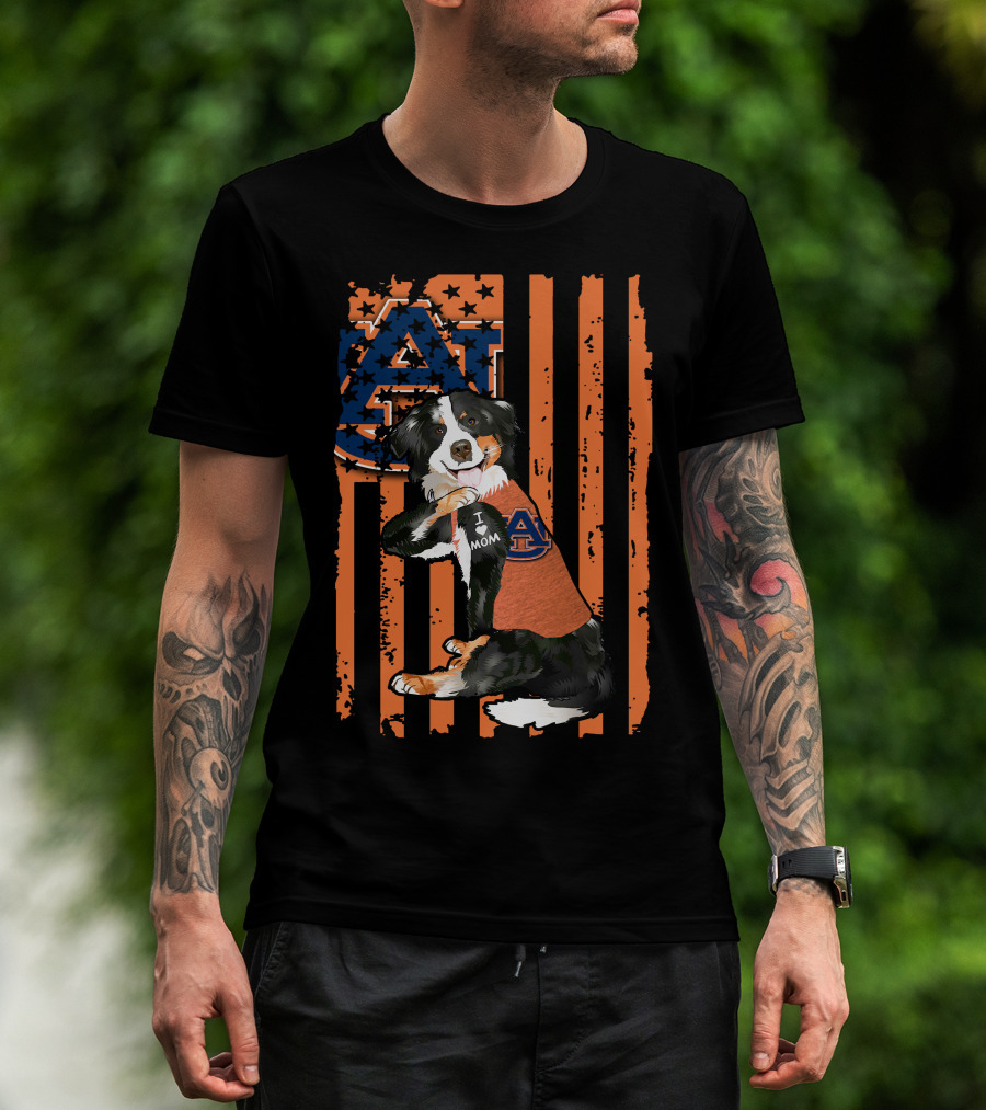Border Collie Auburn Tigers I Love Mom Fan Pride T-Shirt