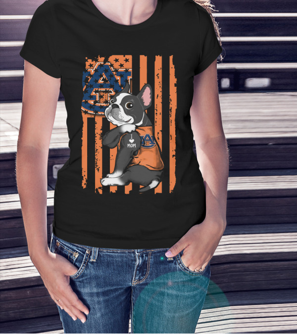 Boston Terrier Auburn Tigers I Love Mom T-Shirt