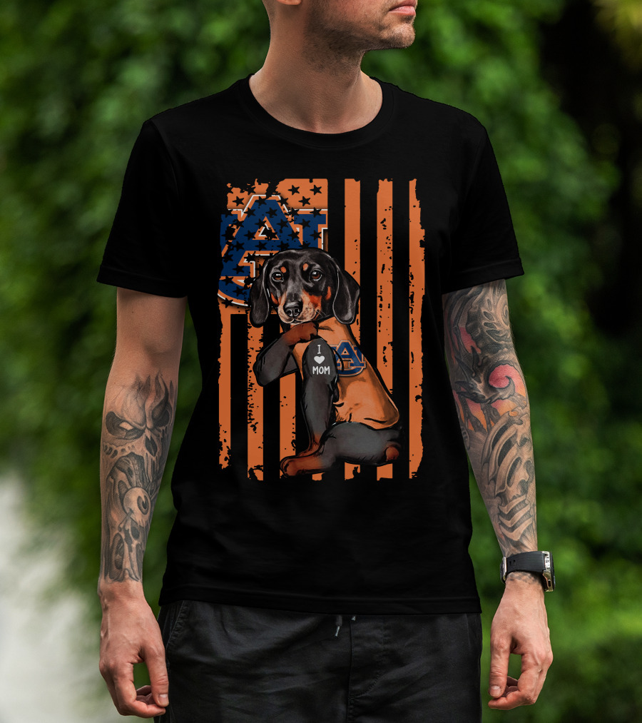 Auburn Tigers Dachshund I Love Mom Flag T-Shirt