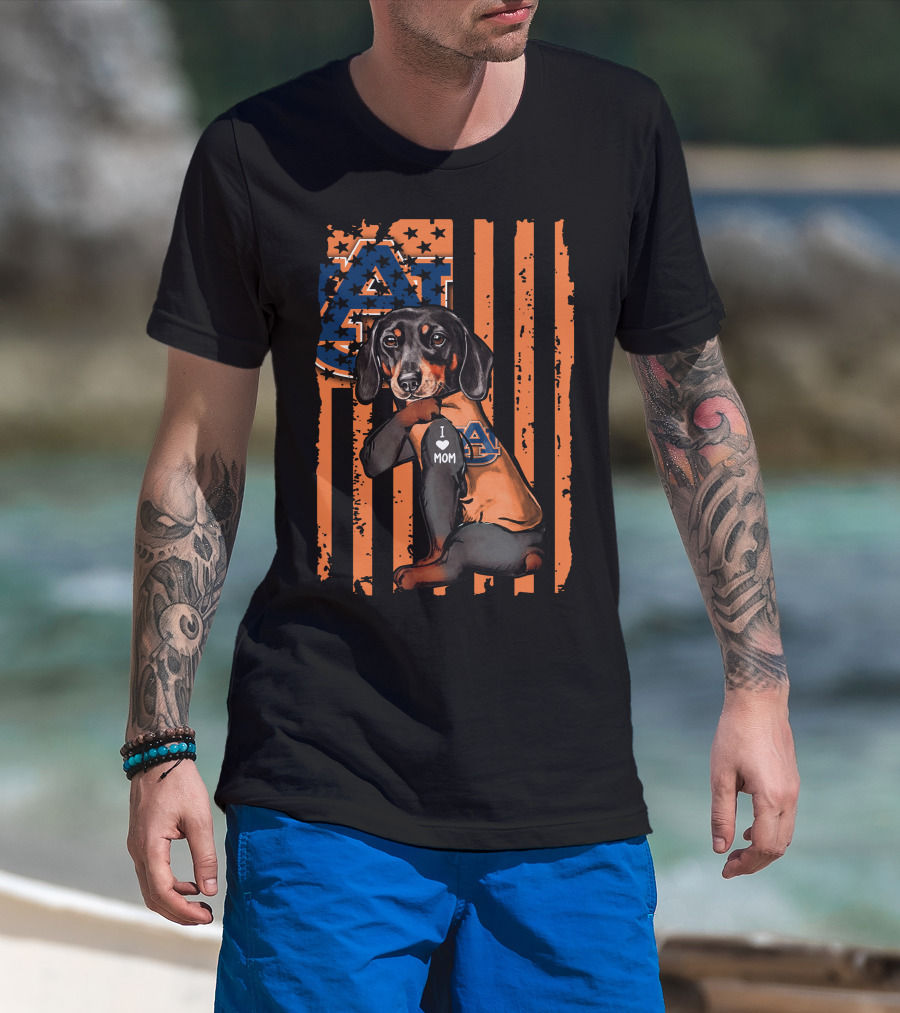 Auburn Tigers Dachshund I Love Mom Flag T-Shirt