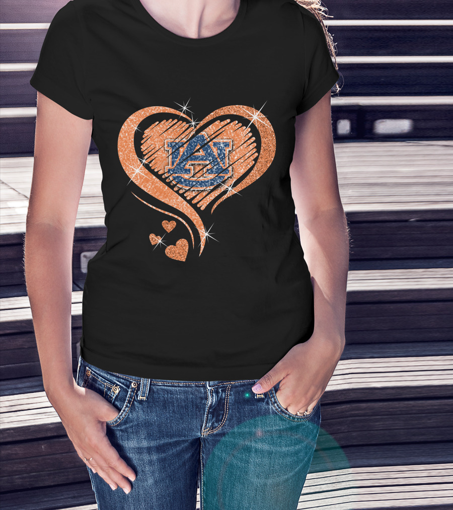 Auburn Tigers Heart With Logo Sparkles T-Shirt