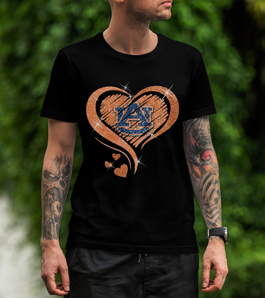 Auburn Tigers Heart With Logo Sparkles T-Shirt