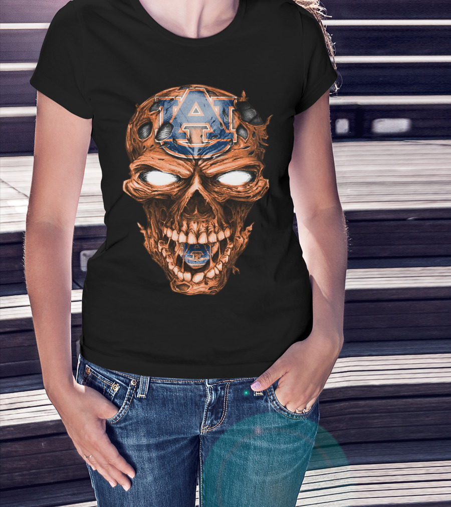 Skull V2 Auburn Tigers A Logo Horror T-Shirt