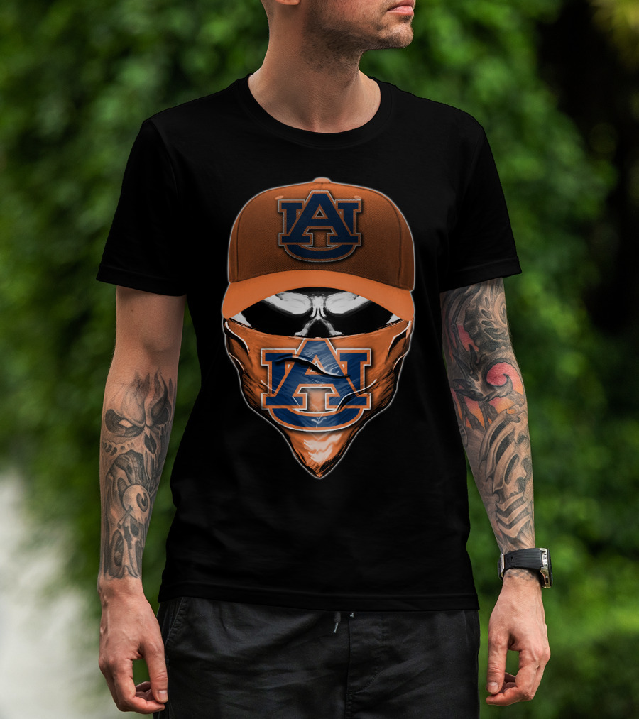 Skull V6 Auburn Tigers Masked Cap T-Shirt