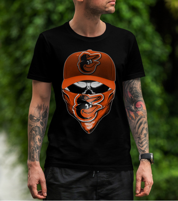 Skull V6 Baltimore Orioles Cap And Bandana T-Shirt