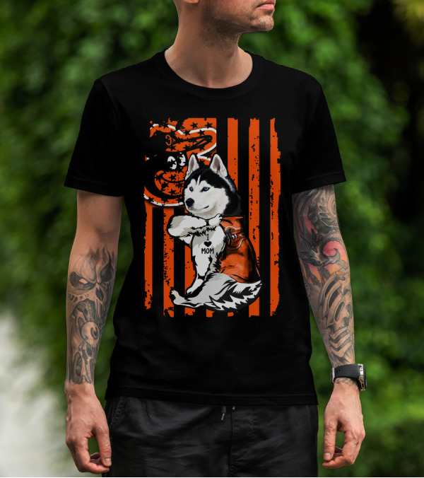 Siberian Husky Baltimore Orioles Dog Mom USA Flag T-Shirt