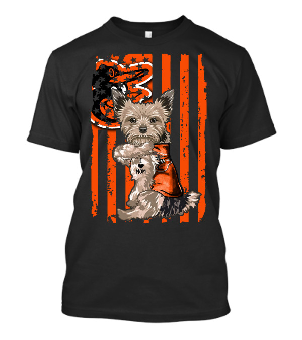 Yorkshire Terrier Baltimore Orioles I Heart Mom Flag T-Shirt