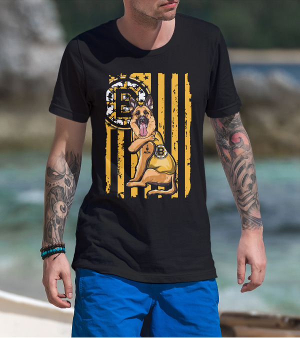 German Shepherd I Love Mom Boston Bruins Hockey Fan T-Shirt