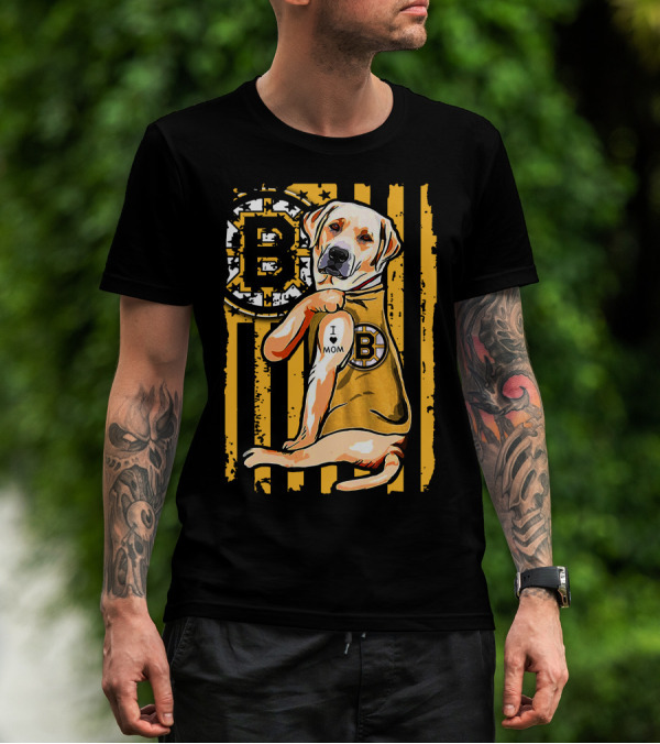 Boston Bruins Labrador Retriever I Love Mom T-Shirt