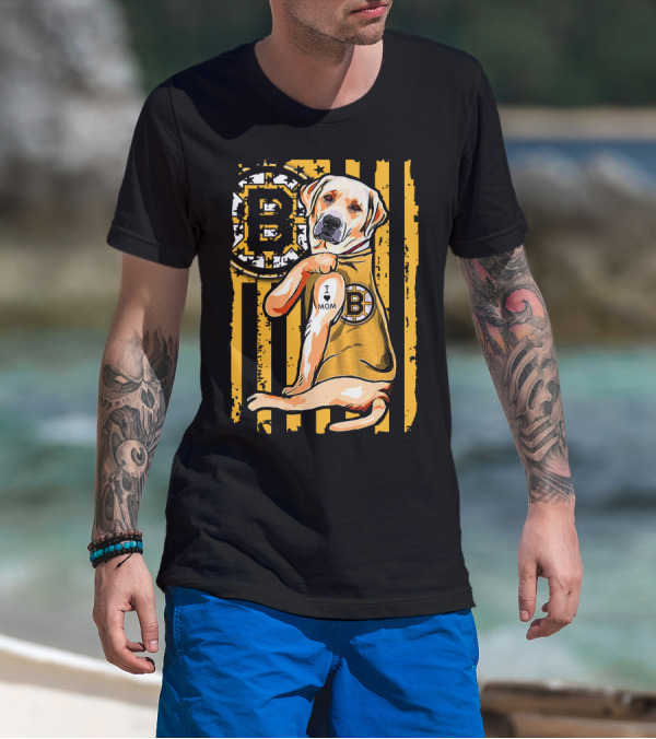 Boston Bruins Labrador Retriever I Love Mom T-Shirt