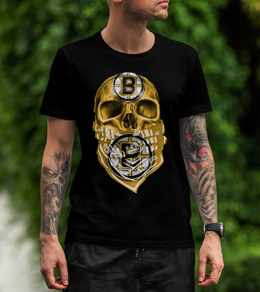 Boston Bruins Skull Bandana Logo Fan T-Shirt