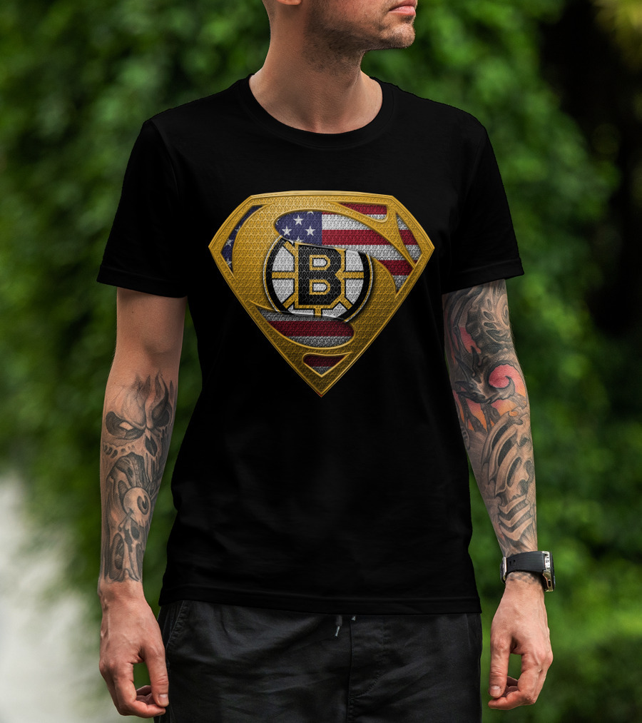 Superman Boston Bruins American Flag T-Shirt
