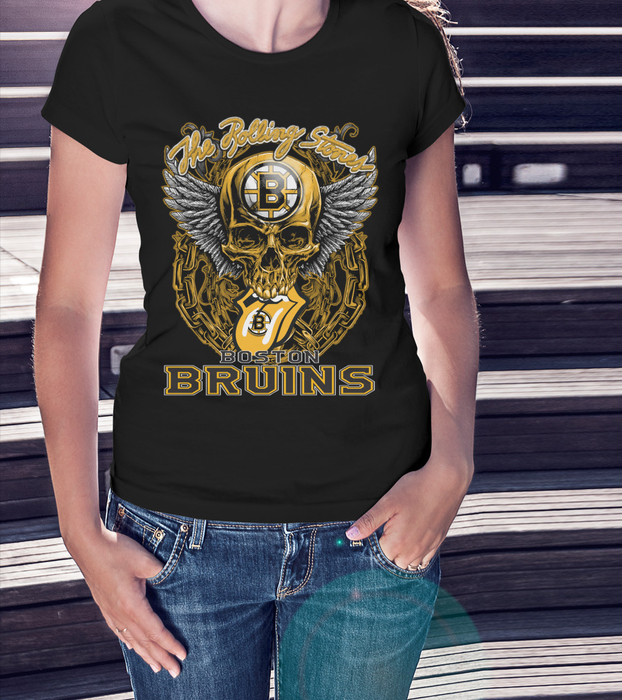 The Rolling Stones Boston Bruins Skull And Wings Iconic Collaboration T-Shirt