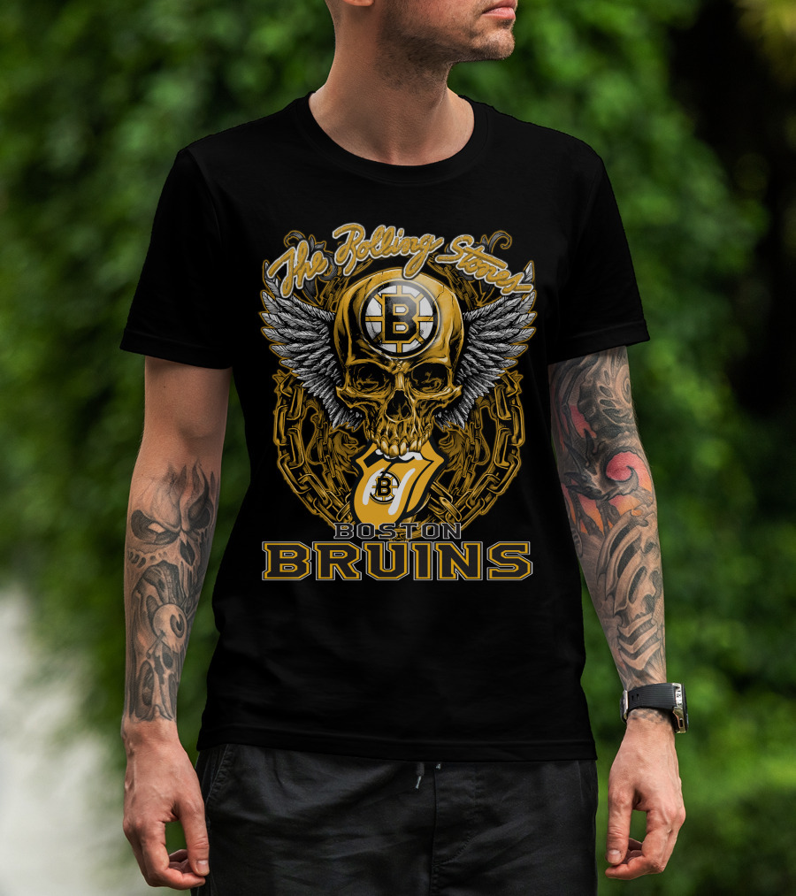 The Rolling Stones Boston Bruins Skull And Wings Iconic Collaboration T-Shirt