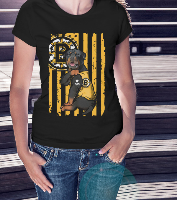 Rottweiler Boston Bruins I Love Mom T-Shirt