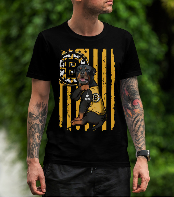 Rottweiler Boston Bruins I Love Mom T-Shirt