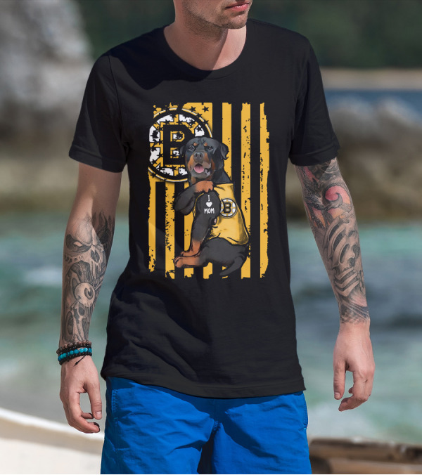 Rottweiler Boston Bruins I Love Mom T-Shirt
