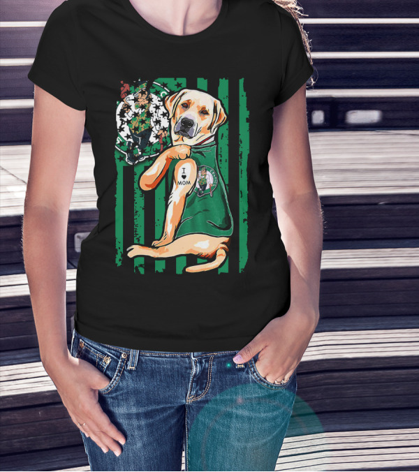 Labrador Retriever I Love Mom Boston Celtics Fan T-Shirt