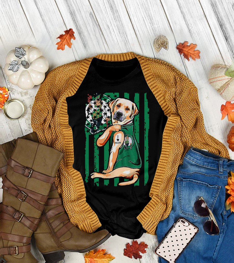 Labrador Retriever I Love Mom Boston Celtics Fan T-Shirt