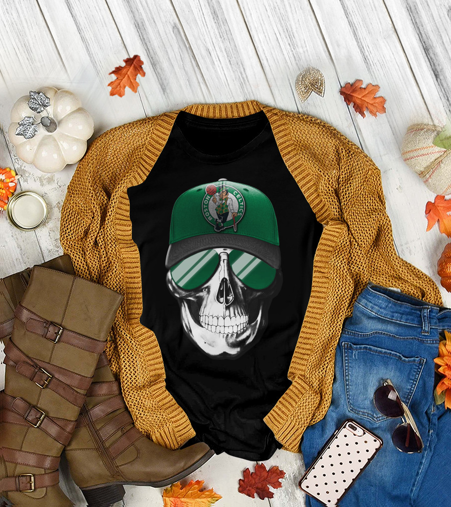 Boston Celtics Skull with Hat and Sunglasses T-Shirt