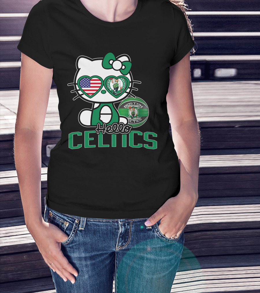 Hello Kitty Boston Celtics USA Heart Patch T-Shirt