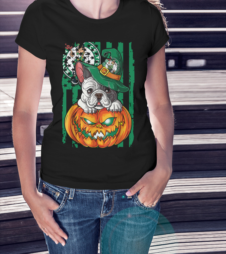 Bulldog Halloween Boston Celtics Pumpkin Hat T-Shirt