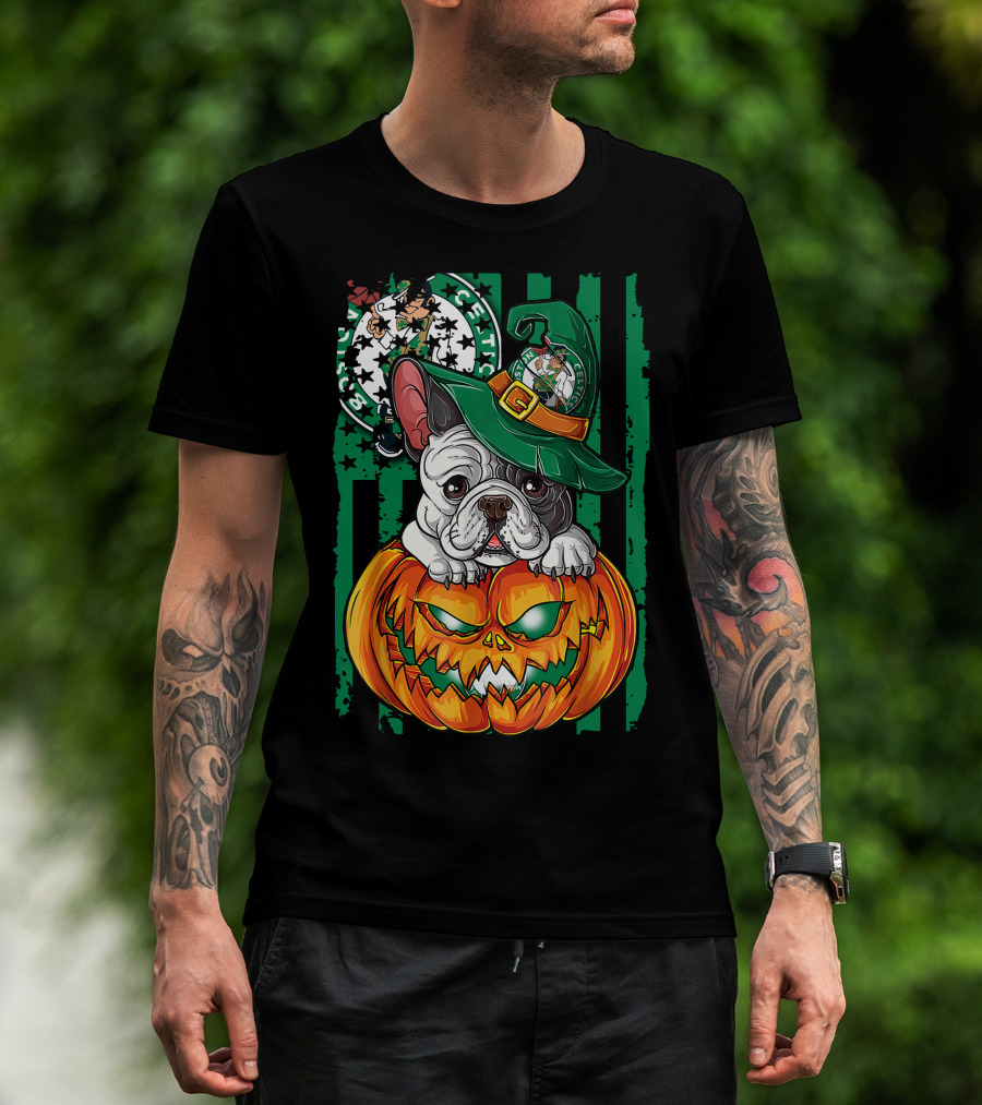 Bulldog Halloween Boston Celtics Pumpkin Hat T-Shirt