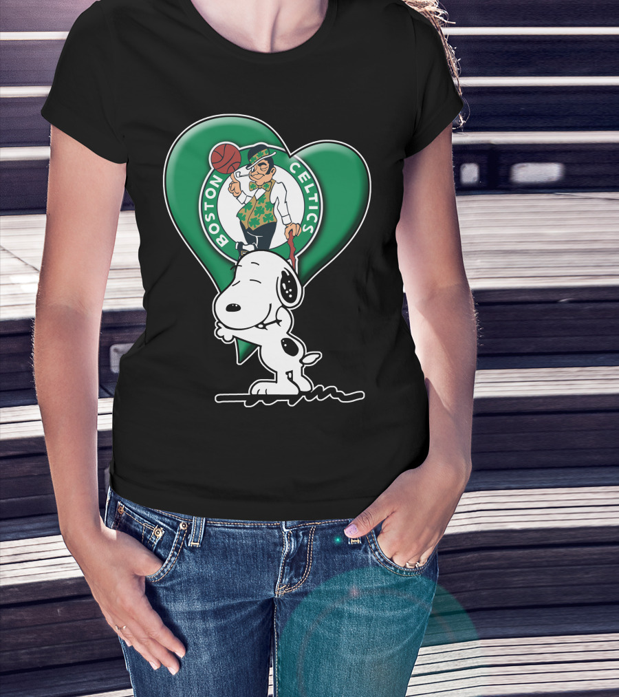 Snp V1 Boston Celtics Heart With Snoopy T-Shirt