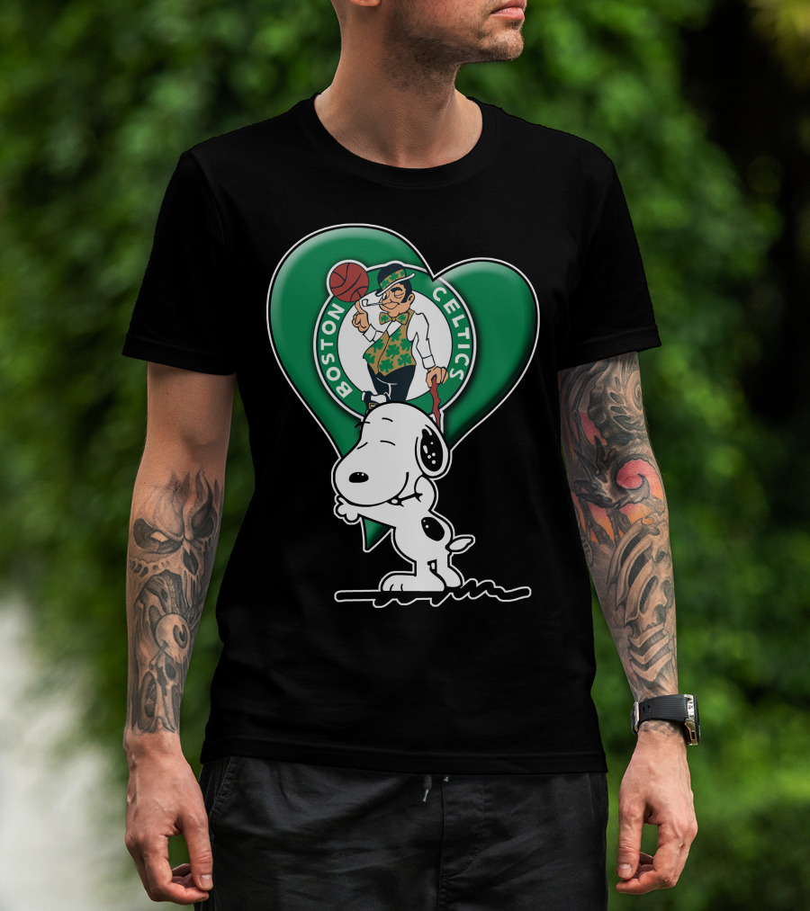 Snp V1 Boston Celtics Heart With Snoopy T-Shirt
