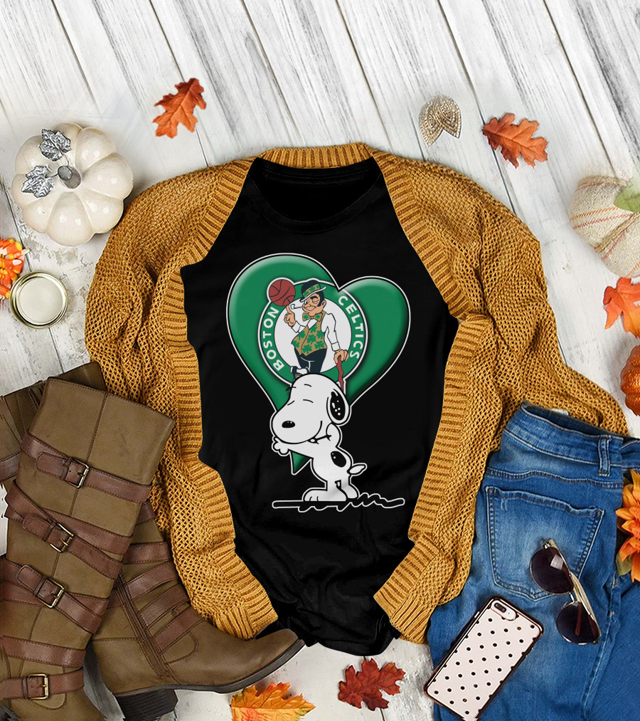 Snp V1 Boston Celtics Heart With Snoopy T-Shirt