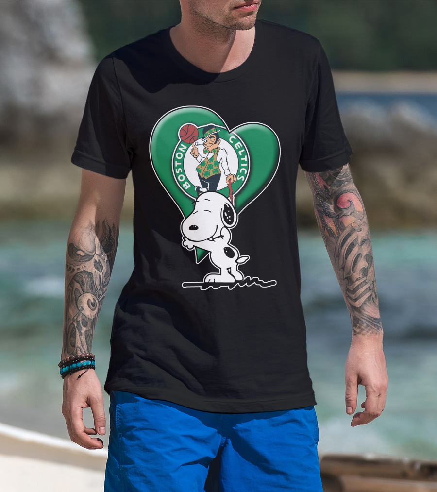 Snp V1 Boston Celtics Heart With Snoopy T-Shirt