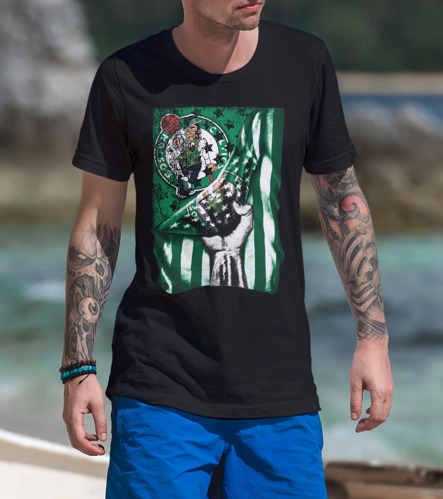 Flag Boston Celtics Hand Holding Logo T-Shirt
