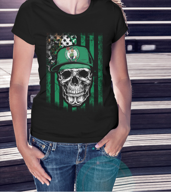Boston Celtics Skull With Team Logo Hat T-Shirt