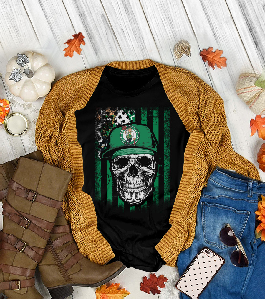 Boston Celtics Skull with Team Logo Hat T-Shirt