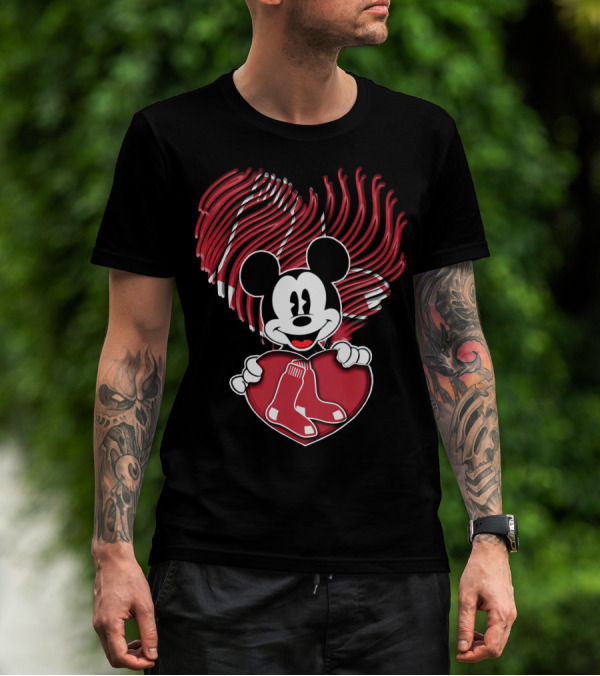 Mickey Red Sox Heart Fingerprint T-Shirt