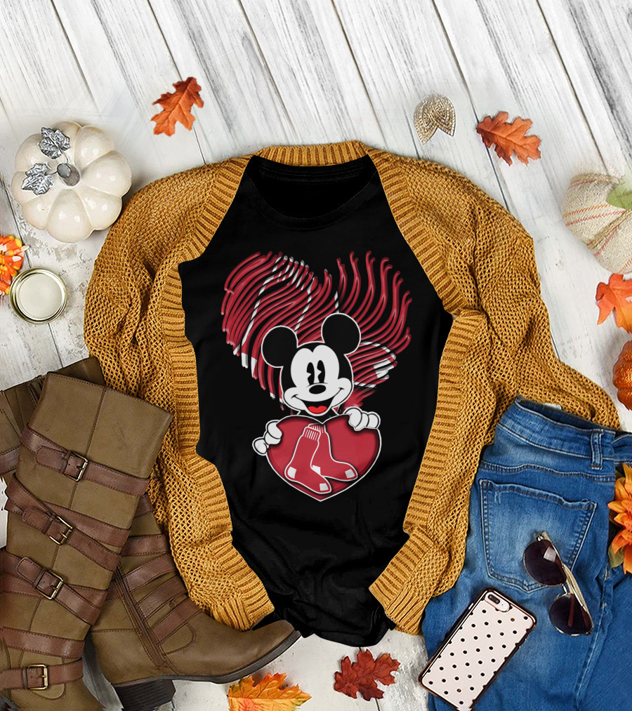 Mickey Red Sox Heart Fingerprint T-Shirt