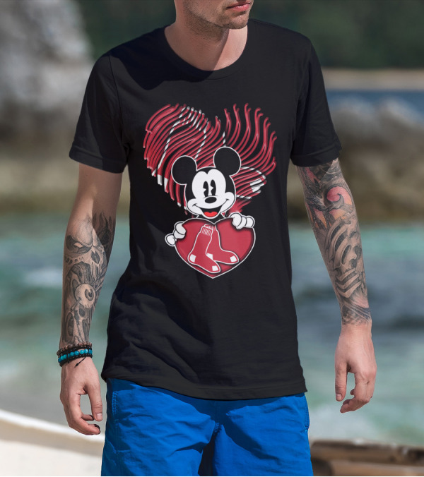 Mickey Red Sox Heart Fingerprint T-Shirt