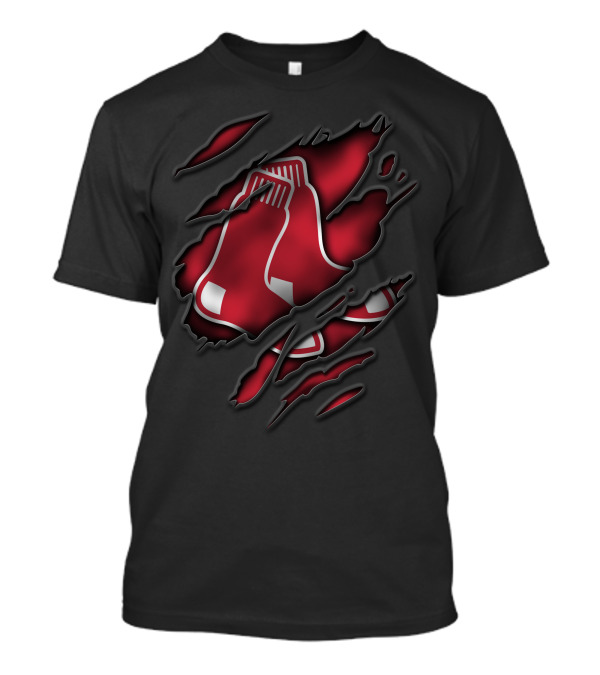 Torn Boston Red Sox Logo Claw Scratch Effect T-Shirt