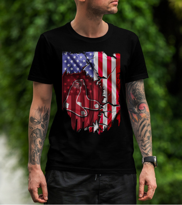 Flag Boston Red Sox American Stars And Stripes Patchwork T-Shirt