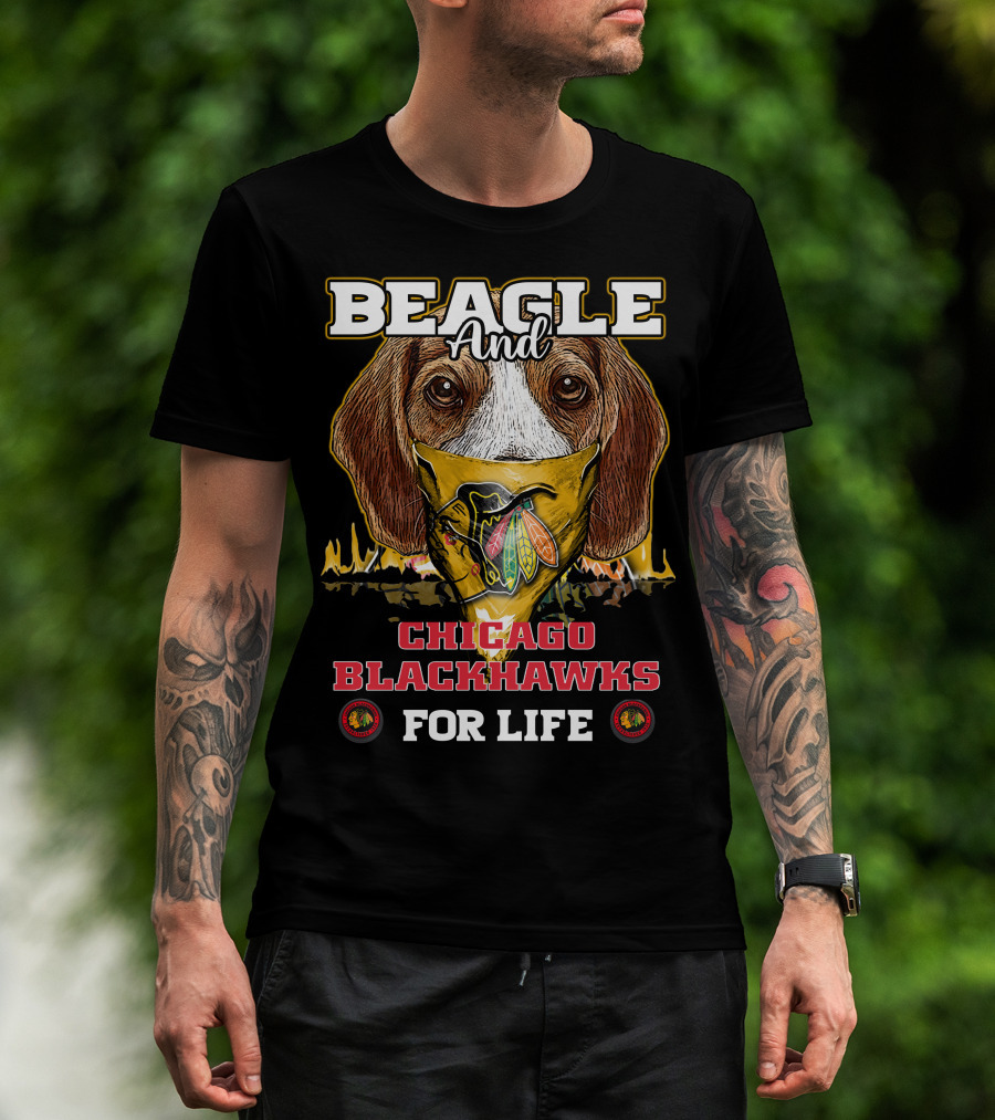 Beagle And Chicago Blackhawks For Life With Iconic T-Shirt
