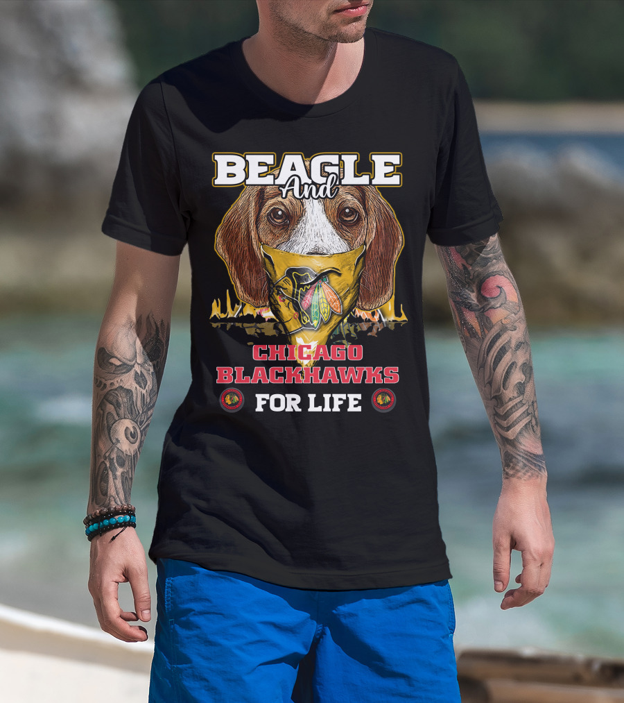 Beagle And Chicago Blackhawks For Life With Iconic T-Shirt