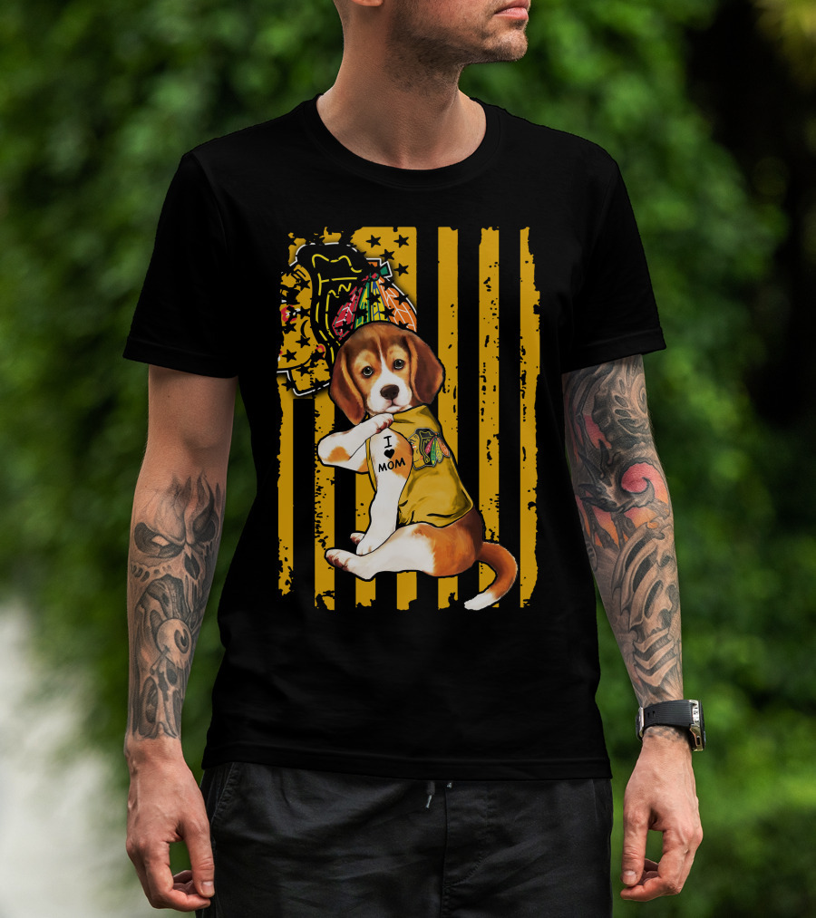 Beagle I Love Mom Chicago Blackhawks T-Shirt