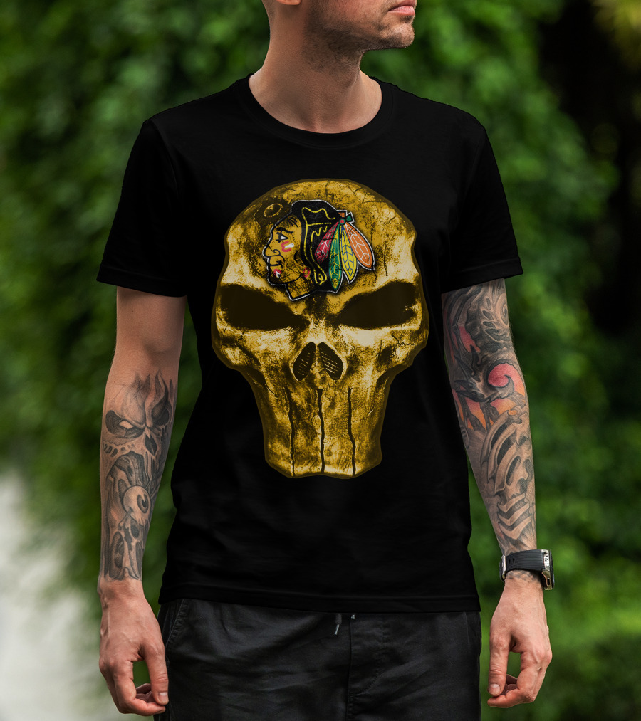 Skull Chicago Blackhawks Logo Fusion T-Shirt