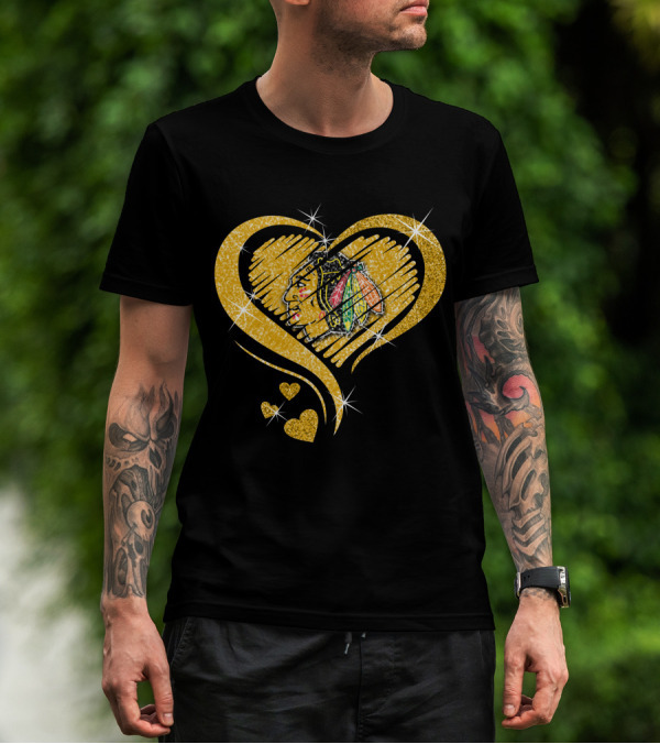 Heart Glitter Chicago Blackhawks T-Shirt