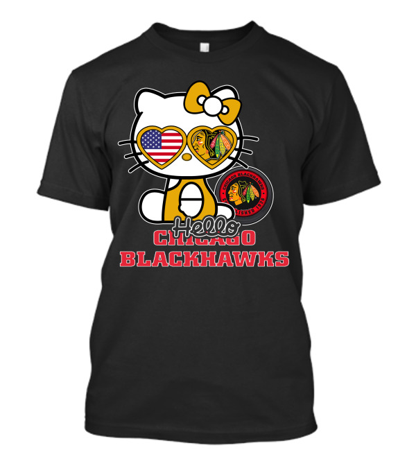 Hello Kitty Chicago Blackhawks American Flag Hockey Fan T-Shirt