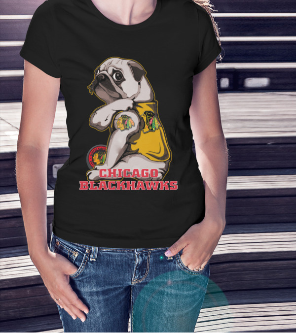 Chicago Blackhawks Pug Wearing Team T-Shirt