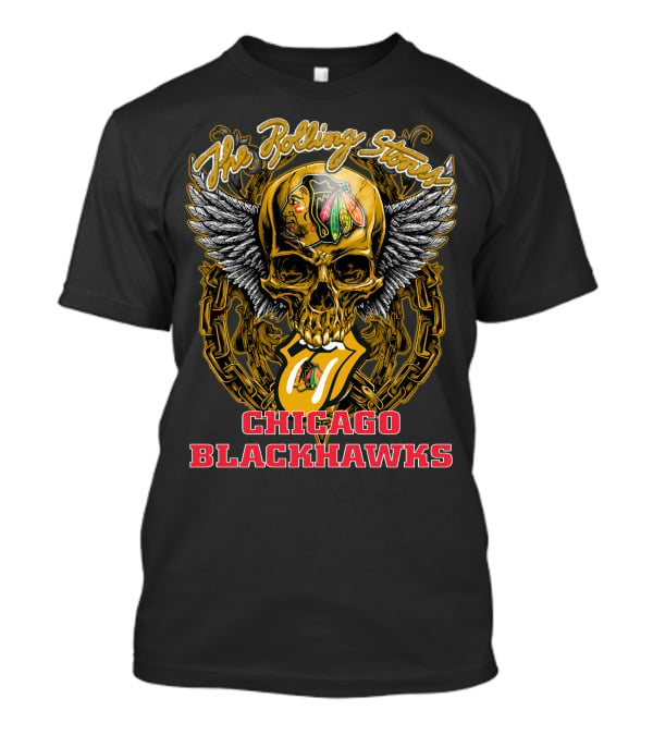 The Rolling Stones Tongue And Wings Skull With Chicago Blackhawks T-Shirt