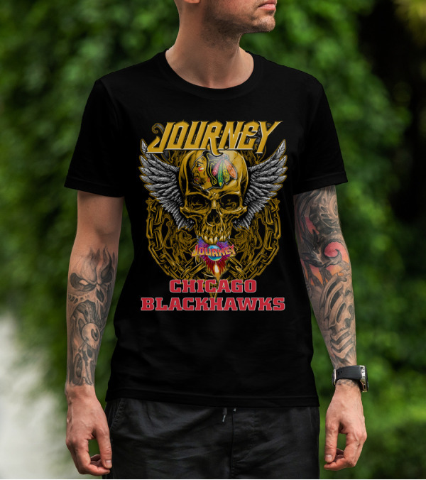 Journey Chicago Blackhawks Skull Wings T-Shirt