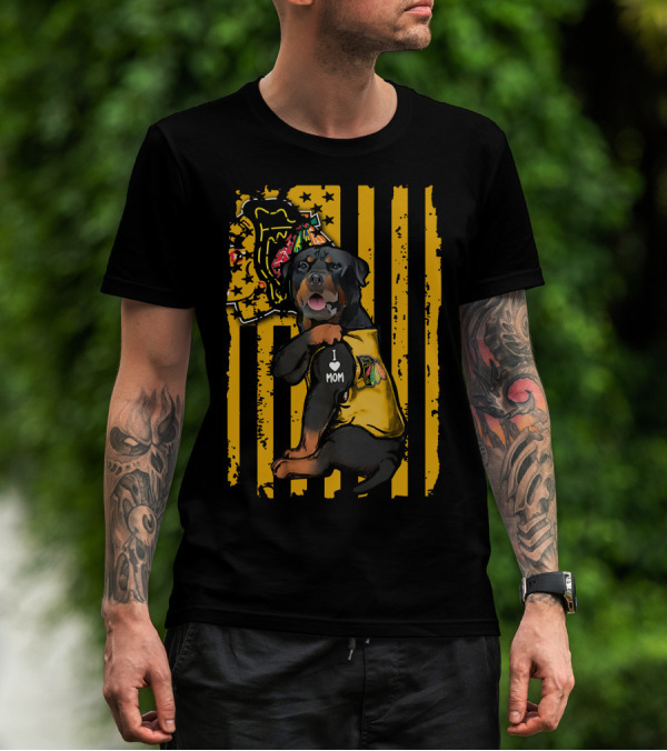 Rottweiler I Love Mom Chicago Blackhawks Star Stripes T-Shirt