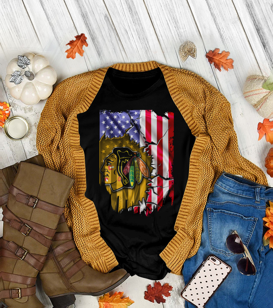 Flag Chicago Blackhawks American T-Shirt